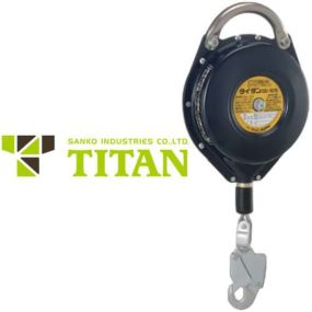 タイタン TITAN サンコー 安全ブロック セーフティブロック 有効長さ 10m ワイヤーロープ式 台付・引寄ロープ付き SB-10 巻取式 巻き取り式 事故防止 墜落阻止 墜落防止 落下防止 セーフティーブロック 高所作業 安全帯 墜落防止装置 仮設用