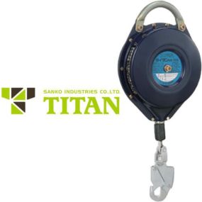 タイタン TITAN サンコー 安全ブロック セーフティブロック 有効長さ 15m ワイヤーロープ式 台付・引寄ロープ付き SB-15 巻取式 巻き取り式 事故防止 墜落阻止 墜落防止 落下防止 セーフティーブロック 高所作業 安全帯 墜落防止装置 仮設用