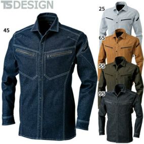 作業服 ストレッチ デニム TS Design 藤和 5115 長袖シャツ メンズ レディース 秋冬 通年 作業服 作業着 ワークシャツ  丈夫 人気 おしゃれ かっこいい