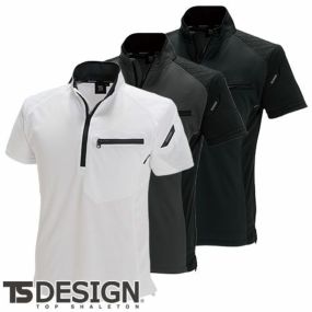 TS Design 藤和 846355 ワークニットショートシャツ ユニセックス(メンズ・レディース対応) 秋冬 半袖ジップアップシャツ カジュアル