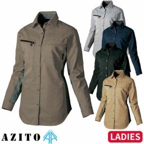 アイトス AZ-30645 レディース長袖シャツ（薄地） AITOZ 作業服 作業着 長袖 ワークウエア ボタンダウン シャツ ワークシャツ 薄手 秋冬 レディース 女性用 ワークウェア 帯電防止 吸汗 速乾 軽量 ストレッチ