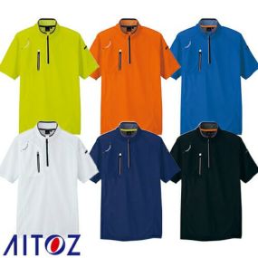 半袖ジップアップシャツ AITOZ アイトス 半袖ハーフZIPシャツ(男女兼用) AZ-10607 半袖シャツ ジップアップ シャツ 半袖 メンズ レディース 作業着 作業服 ワークウェア 吸汗 速乾 UVカット 軽い