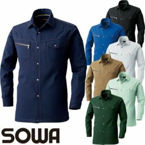 長袖シャツ 作業服 春夏 メンズ レディース 桑和 SOWA ストレッチ 帯電防止 制電 消臭 メッシュ 通気性 蒸れない 裏綿 作業着 作業シャツ ワーク マン おしゃれ 人気 安い かっこいい かわいい おすすめ 無地 涼しい 大きいサイズ 965