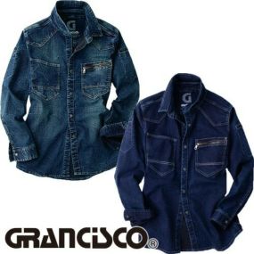 作業服 デニム ストレッチ 長袖シャツ タカヤ商事 TAKAYA GRANCISCO グランシスコ デニムシャツ GC-A704 作業着 通年 秋冬 上着 人気商品 流行り