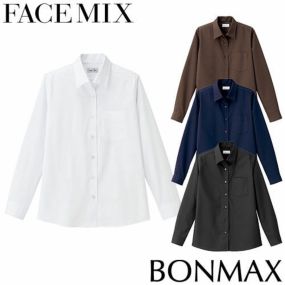白シャツ ホワイト 黒シャツ ブラック 開襟 オープンカラー FACEMIX フェイスミックス レディース 長袖ブラウス FB4038L 飲食店 制服 ユニフォーム レディース レストラン カフェ おしゃれ かわいい 女性用 同好会 カジュアル