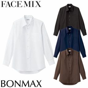 白シャツ ホワイト 黒シャツ ブラック 開襟 オープンカラー FACEMIX フェイスミックス メンズ 長袖シャツ FB5043M 飲食店 制服 ユニフォーム メンズ レストラン カフェ おしゃれ かっこいい 男性用 カジュアル