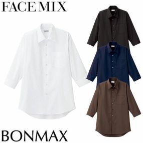 白シャツ ホワイト 黒シャツ ブラック 開襟 オープンカラー FACEMIX フェイスミックス メンズ 七分袖シャツ FB5044M 飲食店 制服 ユニフォーム メンズ レストラン カフェ おしゃれ かっこいい 7分袖 男性用 カジュアル