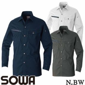 作業服 長袖シャツ 桑和 SOWA ストレッチ長袖シャツ 3088-02 作業着 春夏ストレッチ 消臭 優れた吸汗性 野帳ポケット イージーケア