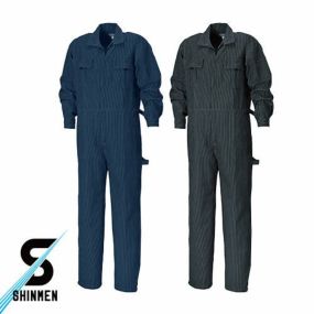作業服 つなぎ シンメン ヒッコリー円管服（つなぎ） 128 作業着 通年 秋冬 オーバーオール作業着 作業服 つなぎ