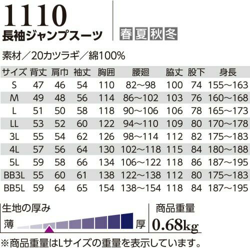 作業服 つなぎ クレヒフク KURE 長袖ジャンプスーツ 1110 作業着 通年