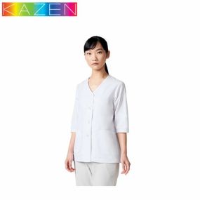 白衣 調理白衣 制服 ユニフォーム KAZEN カゼン 女子衿なし調理衣 七分袖 334-30 飲食店 女性用 レディース 厨房服 調理服 寿司屋 和食店 割烹 料亭 中華 居酒屋 おしゃれ かわいい プロ仕様 定番 吸汗 快適