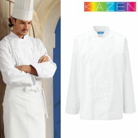 制服 ユニフォーム シェフ KAZEN カゼン コックコート 606-70 長袖 襟付き 飲食店 厨房服 調理服 コック服 レストラン フレンチ イタリアン 中華 パティシエ おしゃれ かわいい 可愛い かっこいい ダブル 定番 汚れにくい フード