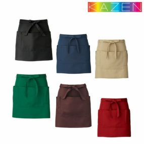 【メール便対応】エプロン 前掛 ショート丈 短め KAZEN カゼン サロンエプロン APK492 -5 ～ -81 飲食店 制服 ユニフォーム カフェ レストラン バー 居酒屋 ソムリエ 保育士 キッチン 厨房 制電 おしゃれ かわいい 可愛い かっこいい 色褪せしない
