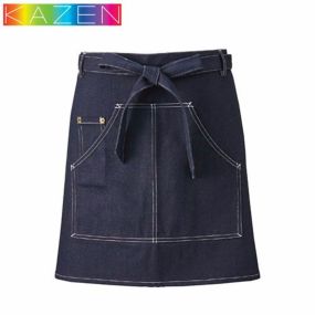 【メール便対応】エプロン 前掛 ショート丈 短め KAZEN カゼン サロンエプロン APK782-98 飲食店 制服 ユニフォーム カフェ レストラン バー 居酒屋 ソムリエ 保育士 キッチン 厨房 デニム ポケット おしゃれ かわいい 可愛い かっこいい