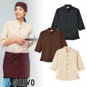 シャツ 和風 制服 ユニフォーム 七分袖 JT1162 JT1163 JT1165 サーヴォ Servo 7分袖 男女兼用 カジュアル 飲食店 メンズ レディース 居酒屋 蕎麦屋 そば屋 うどん屋 屋台 ラーメン屋 おしゃれ かわいい かっこいい 黒 茶 ショップコート