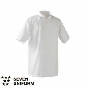 セブンユニフォーム 業務用 厨房服 調理服 コックコート 半袖 AA213 キッチン スタッフ シェフ 制服 ユニフォーム 男女兼用 メンズ レディース 制電 UVカット おしゃれ 飲食店 厨房服 調理服 レストラン フレンチ イタリアン 中華 かっこいい ブランド 老舗