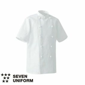 セブンユニフォーム 業務用 厨房服 調理服 コックコート 半袖 AA412 キッチン スタッフ シェフ 制服 ユニフォーム 男女兼用 メンズ レディース 綿100 おしゃれ 飲食店 厨房服 調理服 レストラン フレンチ イタリアン 中華 かっこいい プロ仕様 ブランド 老舗