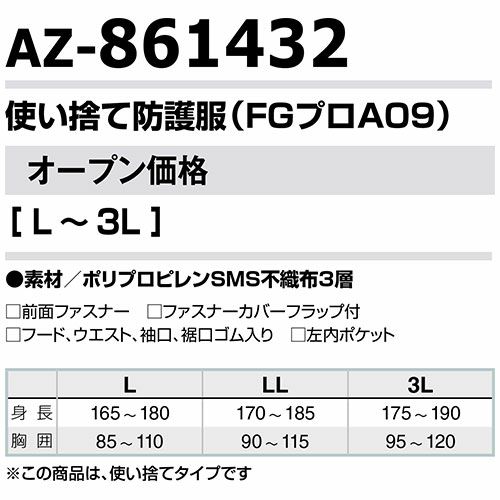 クリーンルームウェア AITOZ アイトス 使い捨て防護服（FGプロA09） AZ