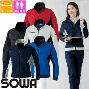 作業服 ブルゾン 桑和 SOWA 長袖ブルゾン 3472-00 作業着 通年 秋冬 エコ素材 帯電防止 ストレッチ イージーケア レディス対応 男女共用 野帳ポケット 反射 環境配慮