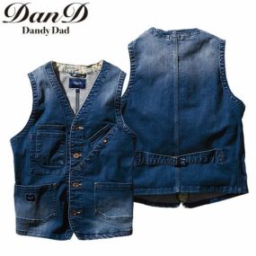 作業服 デニム 桑和 SOWA  Dandy Dad ベスト 1472-16 作業着 通年 秋冬 アメリカンワークスタイル 製品洗い加工 渋い おしゃれ ダンディー カジュアル タウンユース カッコいい