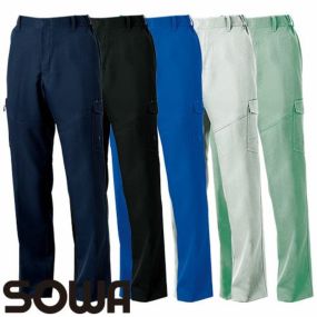 作業服 カーゴパンツ 桑和 SOWA  カーゴパンツ（ノータック・脇ゴム） 9668-98 作業着 通年 秋冬 制電 ストレッチ 消臭 男女共用 野帳ポケット 反射 エコ イージーケア