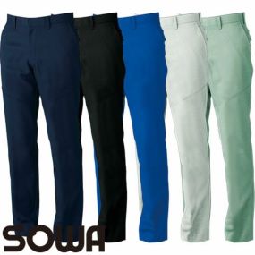 作業服 パンツ スラックス 桑和 SOWA  スラックス（ノータック・脇ゴム） 9669-99 作業着 通年 秋冬 制電 ストレッチ 消臭 男女共用 野帳ポケット 反射 エコ イージーケア