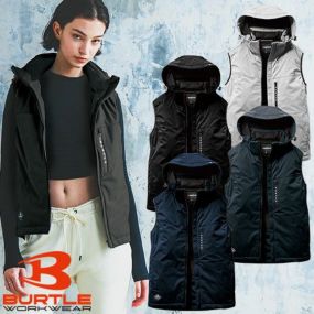 防寒ベスト バートル BURTLE  ストレッチフーディ防寒ベスト 3264 作業着 防寒 作業服 ストレッチ 男女共用 おしゃれ カッコいい 人気 ワーク アウトドア ディリー タウンユース 防水 防風 保温 スポーティ 脱着式フード 中綿 暖かい