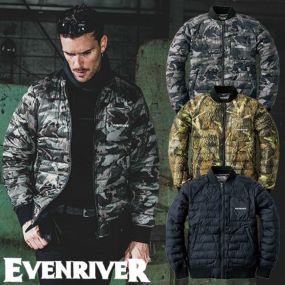 防寒ジャンパー イーブンリバー EVENRIVER  ファイバーダウンフライトジャケット R129 作業着 防寒 作業服 アウトドア タウンユース カジュアル シンプル カッコいい 登山 ハイキング キャンプ スポーツ ランニング ウォーキング