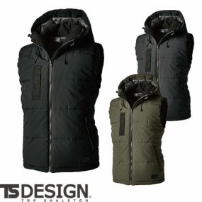 作業服 ベスト 防寒 暖かい ダウン 黒 ストレッチ シンプル 無地 上着 男女兼用 藤和 TS Design  リフレクティブファイバーダウンベスト 1928 作業着 通年 秋冬 大きいサイズ 3L 4L 5L 6L ブラック ゆったり