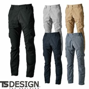 作業服 カーゴパンツ 黒 制電 ストレッチ シンプル 無地 ズボン 男女兼用 藤和 TS Design  TecRecycカーゴパンツ 2214 作業着 環境にやさしい エコ 通年 秋冬 大きいサイズ 3L 4L ブラック ゆったり