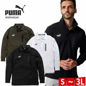 作業ウェア PUMA 長袖アクティブポロシャツ メンズ 吸汗 速乾 ストレッチ 作業着 作業服 UVカット クールビズ 制服 ポロシャツ ユニフォーム ポケット スポーツ ゴルフ カーキ 黒 白 通年 ワーク シンプル PW-3024A