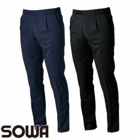 作業服 パンツ スラックス 桑和 SOWA  スラックス（ワンタック 脇ゴム） 9528-09 作業着 春夏 エコ リサイクル 再生繊維 制電 ストレッチ 消臭 イージーケア 男女共用 会社 企業 工場 制服