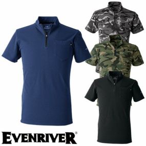 半袖ジップアップシャツ イーブンリバー EVENRIVER  ヘビーウェイトジップネックTシャツ（半袖） NRS216 半袖シャツ 綿混 シンプル カッコいい しっかり 耐久性 丈夫 アウトドア タウンユース スポーツ キャンプ 登山 トレッキング 釣り サイクリング