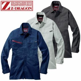 作業着 作業服 長袖シャツ Z-DRAGON エコ製品制電ストレッチ長袖シャツ 77304 作業着 通年 秋冬 SDGs エコロジカル リサイクル素材 再生糸 男女兼用 シャープなスタイル スタイリッシュ カジュアル
