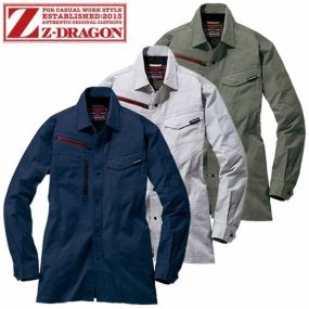 作業着 作業服 長袖シャツ Z-DRAGON エコ製品制電ストレッチ長袖シャツ 77204 作業着 通年 秋冬 SDGs エコロジカル リサイクル素材 再生糸 男女兼用 シャープなスタイル スタイリッシュ カジュアル
